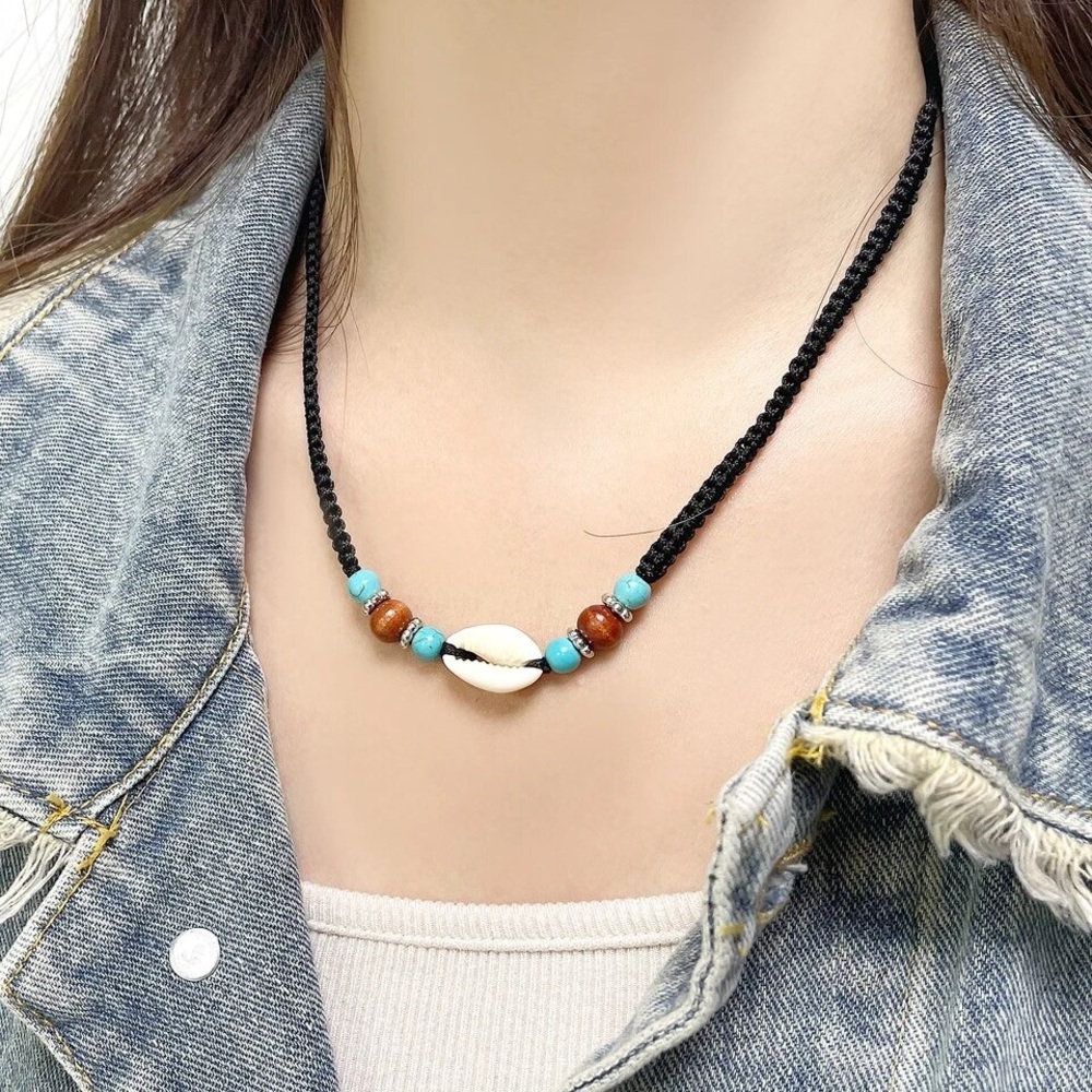 Beach Shell Black Rope Nautical Necklace - Picture 2 of 4